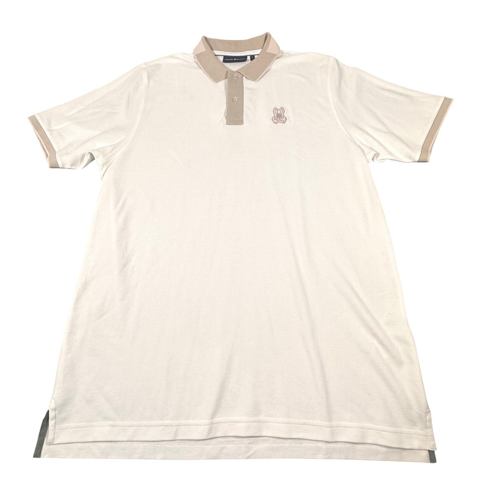 Psycho Bunny Mens Ivory Pima Cotton Polo Shirt Beige Trim Size 8 XXL 2X